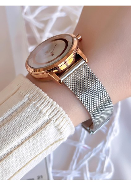 Hasır Kordonlu Gümüş/rose Kararmaz Renk Atmaz 3 Atm Özel Tasarım Kadın Kol Saati BF21070CWT fiyatları