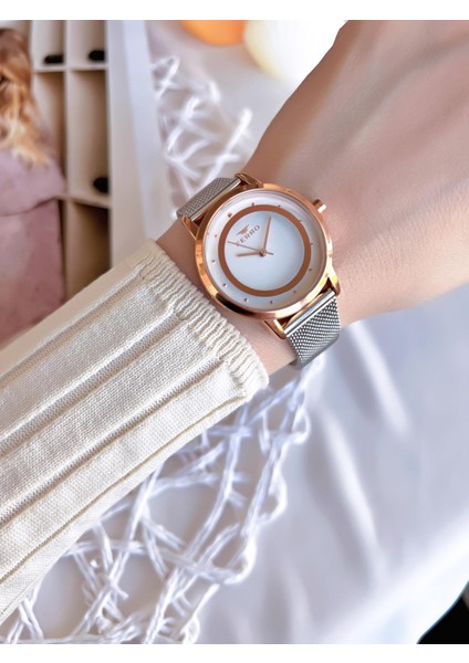 Hasır Kordonlu Gümüş/rose Kararmaz Renk Atmaz 3 Atm Özel Tasarım Kadın Kol Saati BF21070CWT modelleri