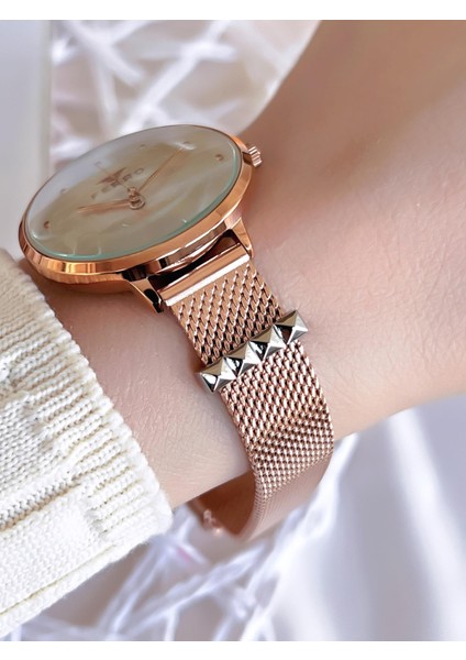 Hasır Kordonlu Rose Gold Kararmaz Renk Atmaz 3 Atm Özel Tasarım Kadın Kol Saati BF21087CWT-C fiyatları