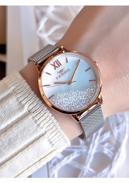 Hasır Kordonlu Gümüş/rose Kararmaz Renk Atmaz 3 Atm Özel Tasarım Kadın Kol Saati BF21934CWT-E