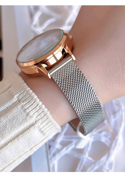 Hasır Kordonlu Gümüş/rose Kararmaz Renk Atmaz 3 Atm Özel Tasarım Kadın Kol Saati BF21934CWT-E modelleri