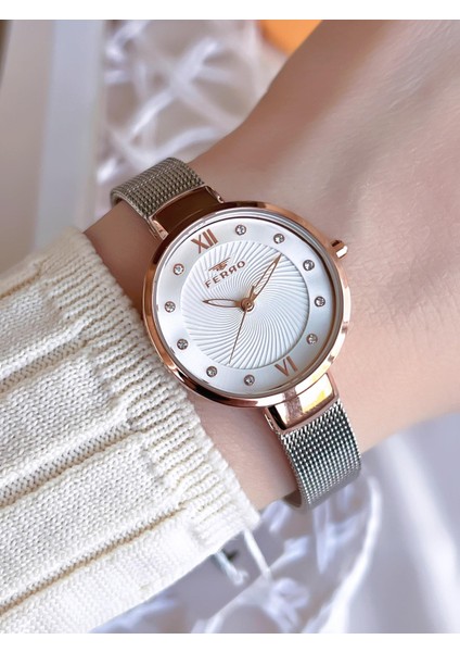Hasır Kordonlu Gümüş/rose Kararmaz Renk Atmaz 3 Atm Özel Tasarım Kadın Kol Saati BF1618CWT-E
