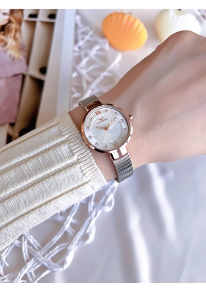 Hasır Kordonlu Gümüş/rose Kararmaz Renk Atmaz 3 Atm Özel Tasarım Kadın Kol Saati BF1618CWT-E fiyatları