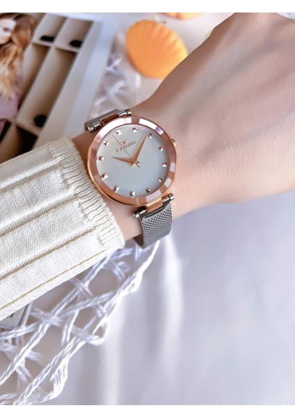 Hasır Kordonlu Gümüş/rose Kararmaz Renk Atmaz 3 Atm Özel Tasarım Kadın Kol Saati B8C4012FE modelleri