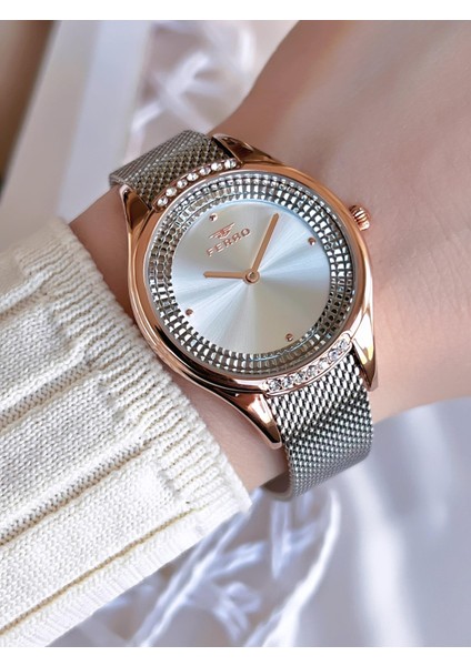 Hasır Kordonlu Gümüş/rose Kararmaz Renk Atmaz 3 Atm Özel Tasarım Kadın Kol Saati BFL21319C-E