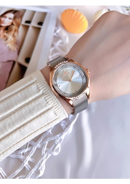 Hasır Kordonlu Gümüş/rose Kararmaz Renk Atmaz 3 Atm Özel Tasarım Kadın Kol Saati BFL21319C-E fiyatları