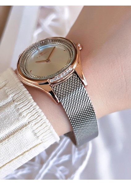 Hasır Kordonlu Gümüş/rose Kararmaz Renk Atmaz 3 Atm Özel Tasarım Kadın Kol Saati BFL21319C-E modelleri