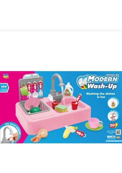 7010 Modern Lavabo Pilli Çeşmeli Mutfak 25 Prç Pembe