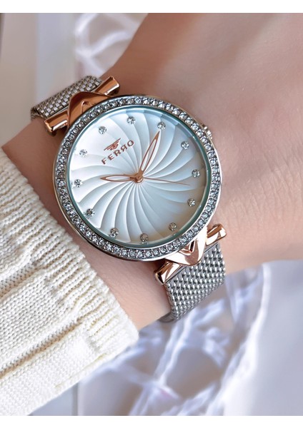 Hasır Kordonlu Gümüş/rose Kararmaz Renk Atmaz 3 Atm Özel Tasarım Kadın Kol Saati BF2665CWT-E