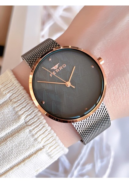 Hasır Kordonlu Gümüş/rose Kararmaz Renk Atmaz 3 Atm Özel Tasarım Kadın Kol Saati BF81753CWT