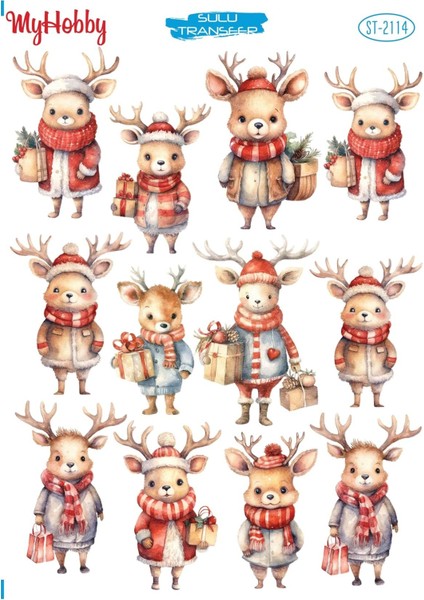 St 2114 Yeniyıl Çoklu Geyik Sulu Transfer 25X35