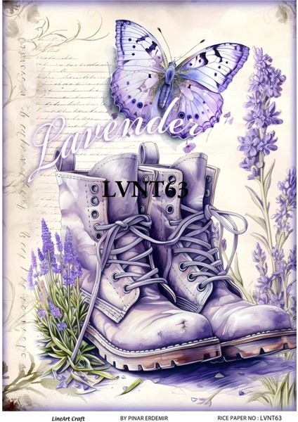 Lavanta Serisi LVNT63 Lavanta, Kelebek, Mor Desen Pirinç Dekopaj 30X42
