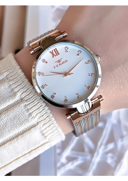 Hasır Kordonlu Gümüş/rose Kararmaz Renk Atmaz 3 Atm Özel Tasarım Kadın Kol Saati BFL21318CWT-E