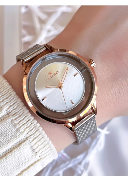 Hasır Kordonlu Gümüş/rose Kararmaz Renk Atmaz 3 Atm Özel Tasarım Kadın Kol Saati BFL2123CWT-E