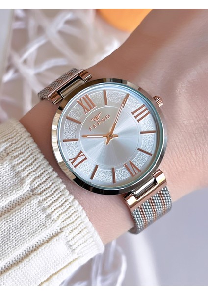 Hasır Kordonlu Gümüş/rose Kararmaz Renk Atmaz 3 Atm Özel Tasarım Kadın Kol Saati BF21155CWT-E