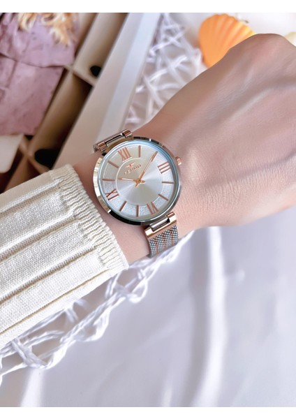 Hasır Kordonlu Gümüş/rose Kararmaz Renk Atmaz 3 Atm Özel Tasarım Kadın Kol Saati BF21155CWT-E modelleri