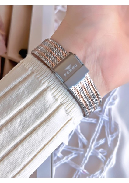 Hasır Kordonlu Gümüş/rose Kararmaz Renk Atmaz 3 Atm Özel Tasarım Kadın Kol Saati BF21155CWT-E fırsatları