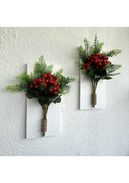 Kırmızı Kokina Çiçekli Duvar Dekoru Beyaz İkili Set fiyatları