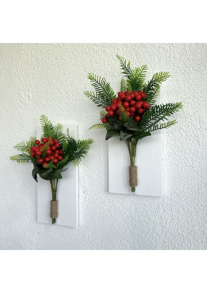 Kırmızı Kokina Çiçekli Duvar Dekoru Beyaz İkili Set modelleri