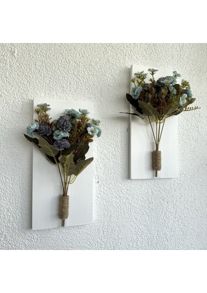 Mavi Karanfil Çiçekli Duvar Dekoru Beyaz İkili Set fiyatları