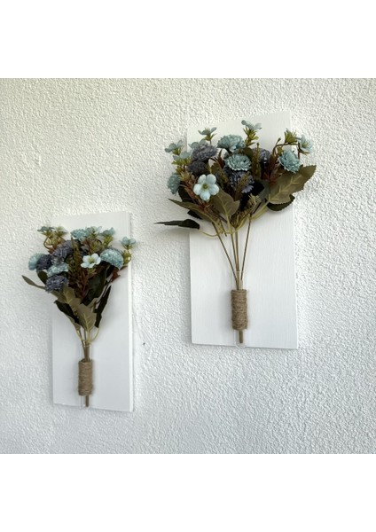 Mavi Karanfil Çiçekli Duvar Dekoru Beyaz İkili Set modelleri