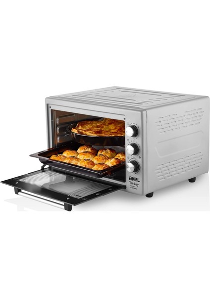 AF280L Lambalı, Termostatlı, Saatli 32 Litre Midi Fırın (Gri)