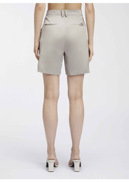 Yüksek Bel Normal Açık Gri Kadın Şort Vıscose Lınen Shorts