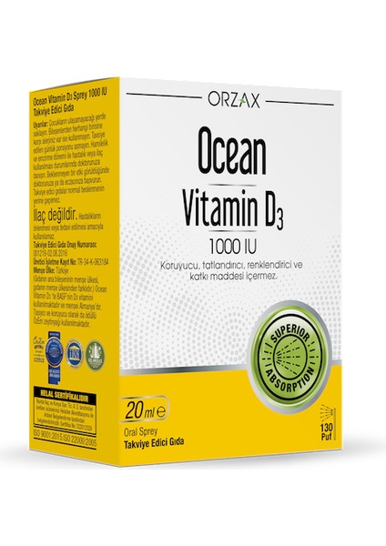 Ocean Vitamin D3 1.000 Iu Oral Sprey 20 ml ( 1 Adet )
