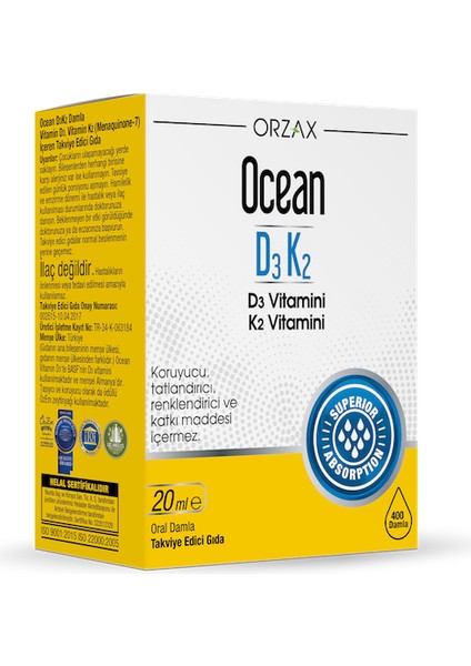 Ocean Vitamin D3+K2 Damla 20 ml ( 1 Adet )