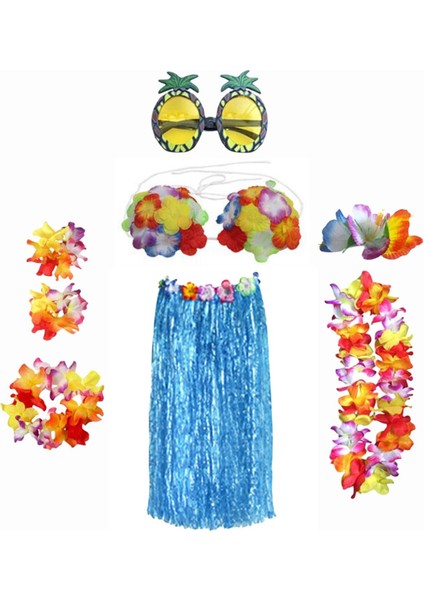 Hawaii Etek Kostüm Seti Bayanlar Cosplay Yetişkinler Ulusal Elbise Kıyafet 80 cm Mavi (Yurt Dışından)