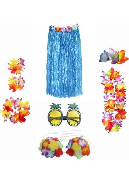 Hawaii Etek Kostüm Seti Bayanlar Cosplay Yetişkinler Ulusal Elbise Kıyafet 80 cm Mavi (Yurt Dışından) indirimleri