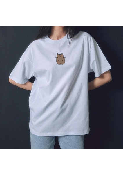 Tabby Design Kahverengi Sevimli Kedi Oversize Unisex Tshirt