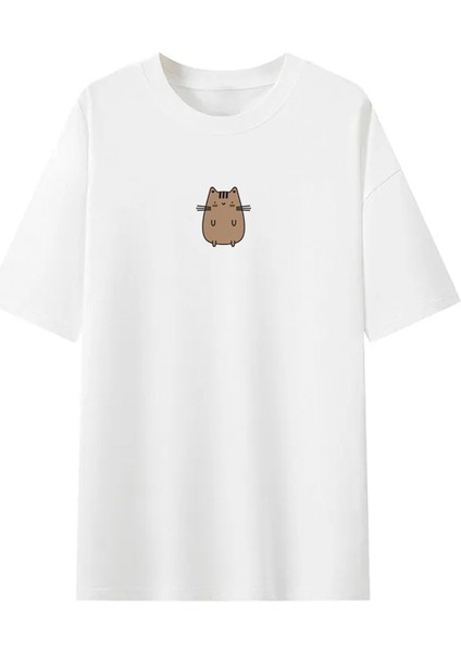 Kahverengi Sevimli Kedi Oversize Unisex Tshirt