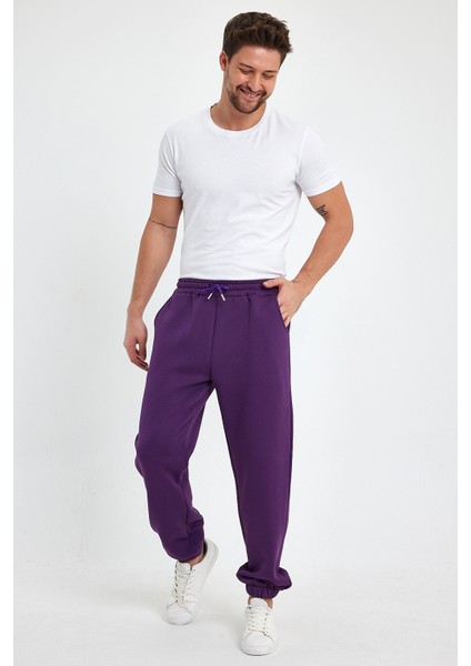 Mor Erkek Eşofman Altı, Lastik Paça Lastik Bel 3 Iplik