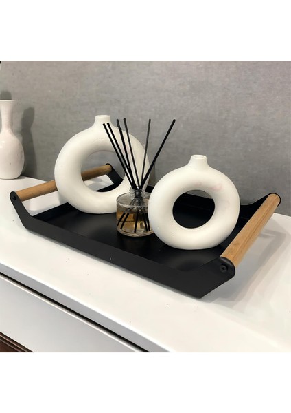 Ahşap Saplı 40X25 Dekoratif Metal Tepsi Siyah, Sunum, Dekoratif Tepsi fiyatları