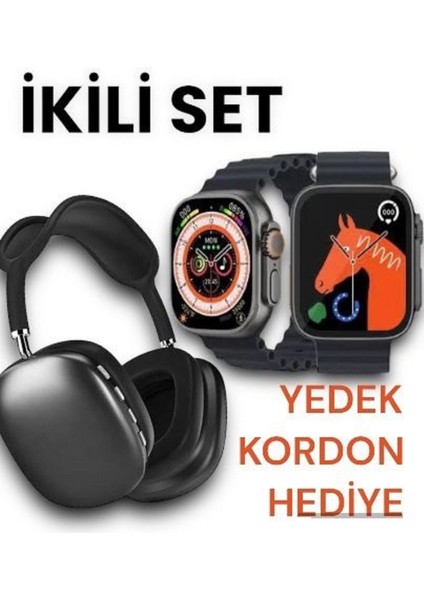 Watch T800 Ultra Akıllı Saat Çift Kordonlu + P9 Pro Kulaklık