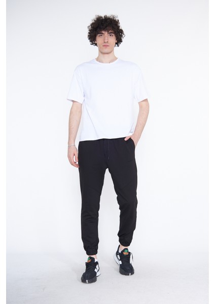 Siyah Erkek Eşofman Altı, Lastik Paça Lastik Bel 3 Iplik