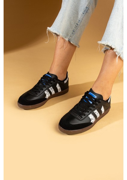 Bağcıklı Comfort Taban 3 Şeritli Kadın Sneaker 001-1009-SIYAHBEYAZŞAL fiyatları