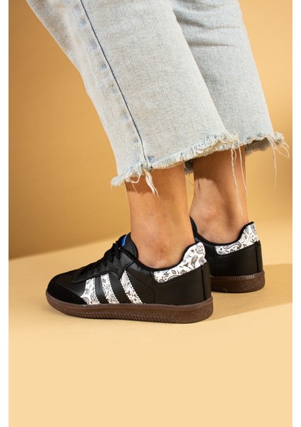 Bağcıklı Comfort Taban 3 Şeritli Kadın Sneaker 001-1009-SIYAHBEYAZŞAL modelleri