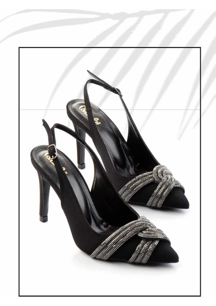 Mat Siyah Füme Taşlı Kadın Abiye Ayakkabı K01209444438