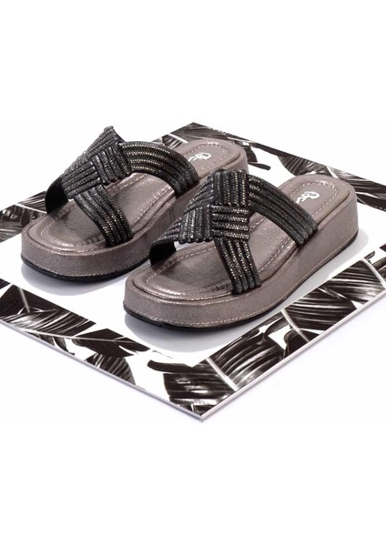 Parlak Kurşun Kumaş Kadın Terlik K04156011236