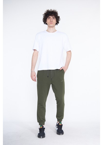 Haki Erkek Eşofman Altı, Lastik Paça Lastik Bel 3 Iplik