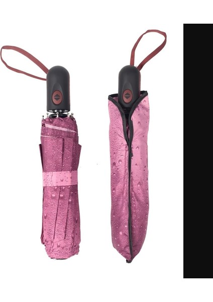 Pembe Su Damla Tam Otomatik Kadın Şemsiye Fiberglass 8 Tel Güçlü Mekanizma Rüzgarda Kırılmaz 1 Adet indirimleri