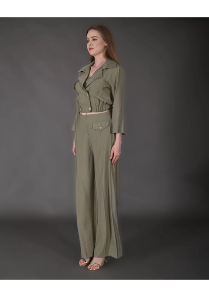 Kadın Yeni Sezon Crop Ceket Pantolon Takım indirimleri