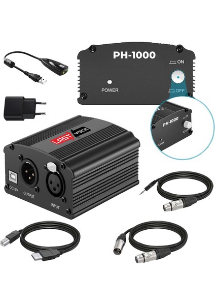 Ph-1000SX +48V Usb Phantom Power Ses Kartı (XLR Kablo 7.1 Kart 3.5 mm Jack Kablo Adaptör)