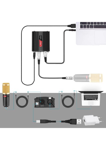 Ph-1000SX +48V Usb Phantom Power Ses Kartı (XLR Kablo 7.1 Kart 3.5 mm Jack Kablo Adaptör)