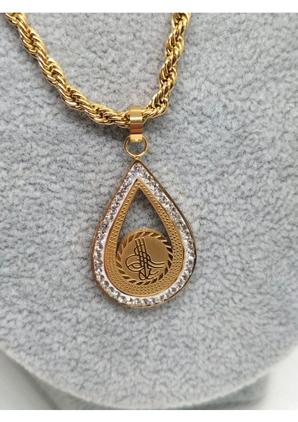 Çelik Kadın Kararmaz Zirkon Taşlı Tuğralı 60 cm Burgu Zincir Kolye fiyatları