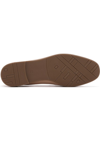 Kadın Bej Tokalı Deri Loafer