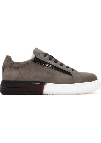 Erkek Gri Bağcıklı Nubuk Deri Sneaker