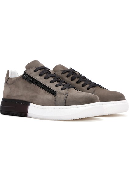 Erkek Gri Bağcıklı Nubuk Deri Sneaker